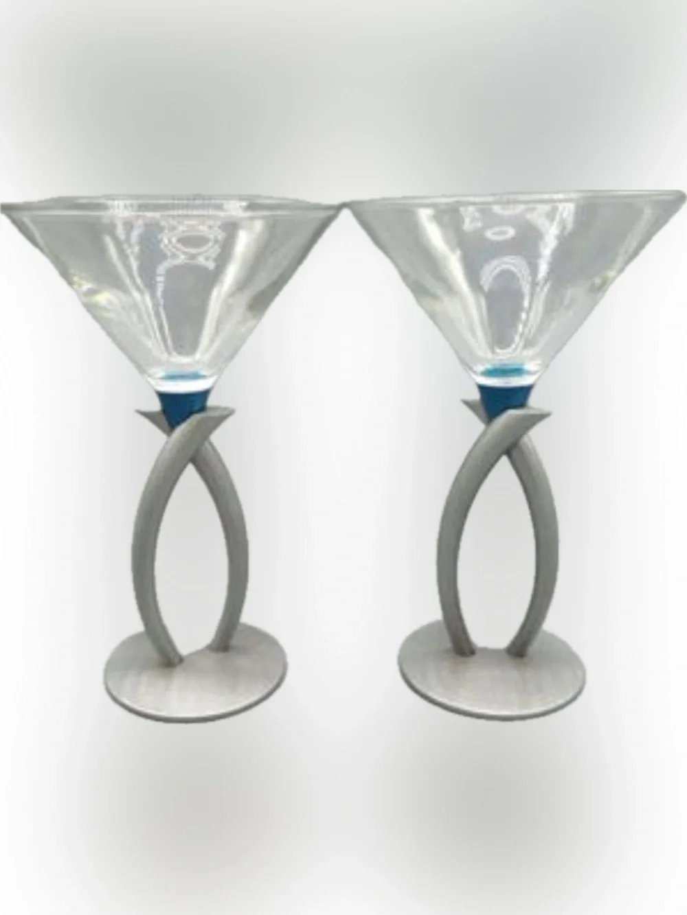 4 - Bombay Sapphire Martini/Gin Glasses With Brushed Aluminum Ribbon Stem.